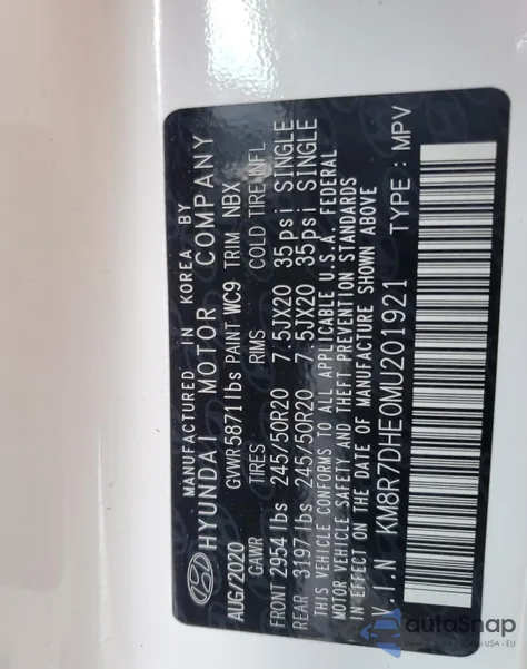 2021 Hyundai Palisade Calligraphy из США, поврежденный, VIN KM8R7DHE0MU201921